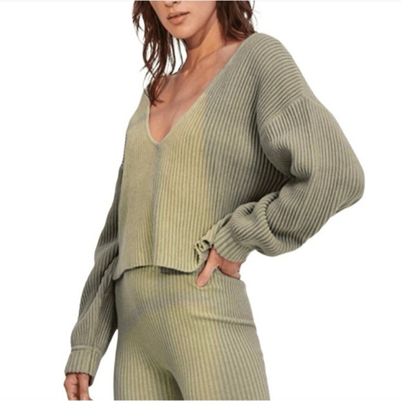 Lunya Reversible Sweater Organic Cotton Silk Pullover Green Small Oversized - Picture 8 of 9